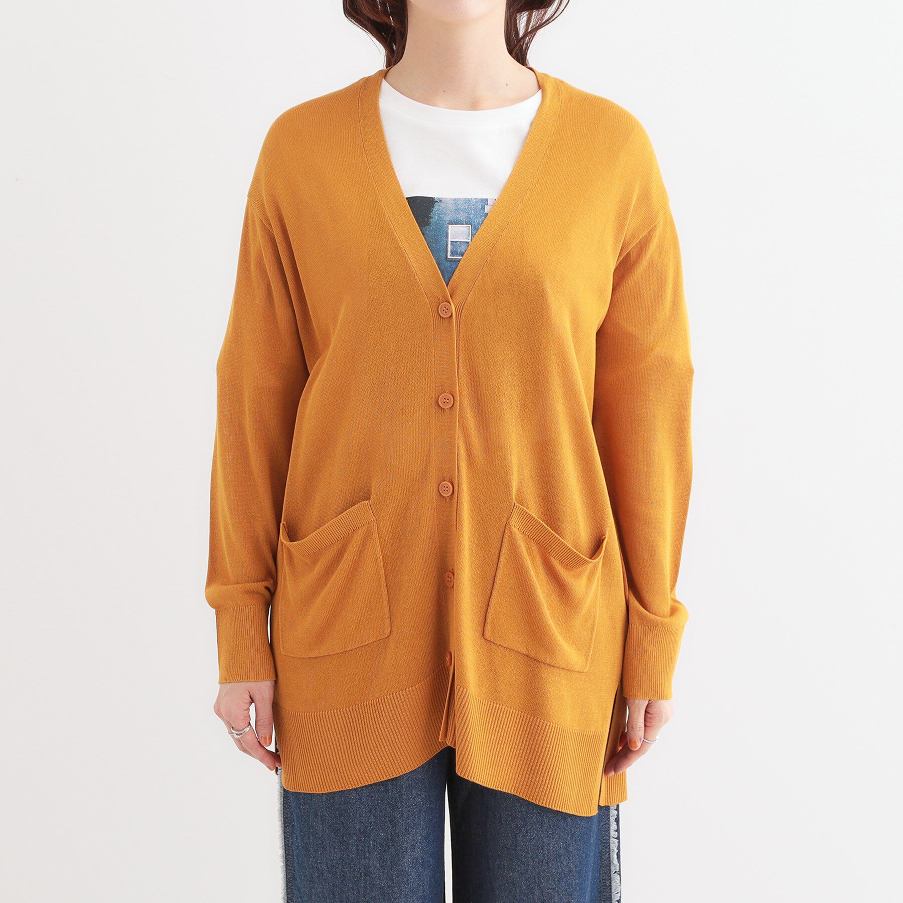 SHOO･LA･RUE「【洗える/UV】さらっと羽織れる ミドル丈Vネックカーディガン」|カーディガン|