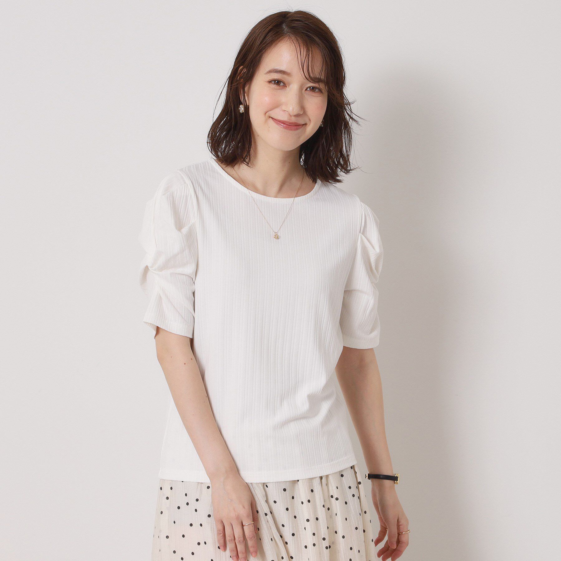 ITS&rsquo;DEMO「【手洗い可】ランダムテレコ袖タックプルオーバー」|Tシャツ・カットソー|