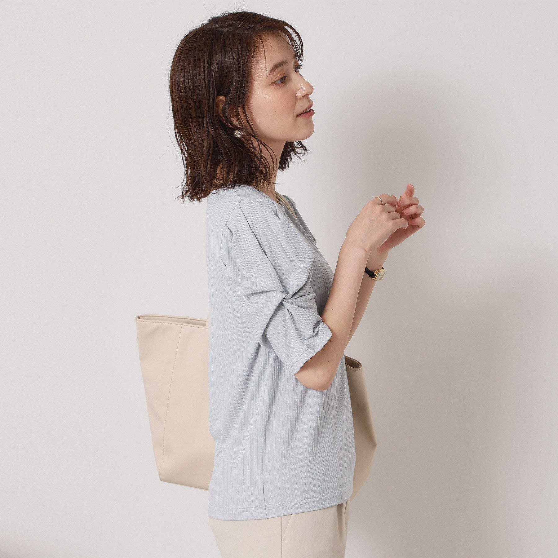 ITS&rsquo;DEMO「【手洗い可】ランダムテレコ袖タックプルオーバー」|Tシャツ・カットソー|