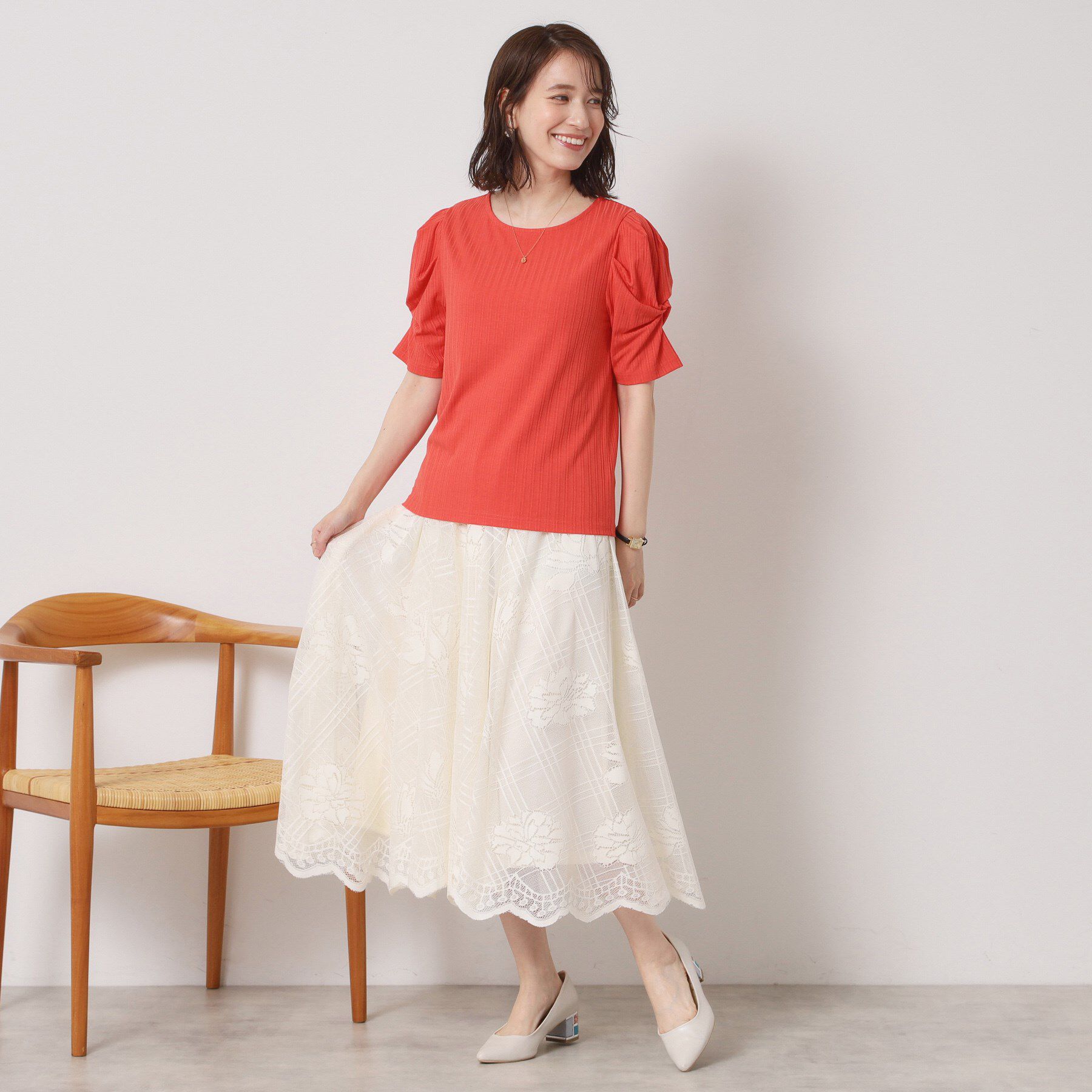 ITS&rsquo;DEMO「【手洗い可】ランダムテレコ袖タックプルオーバー」|Tシャツ・カットソー|