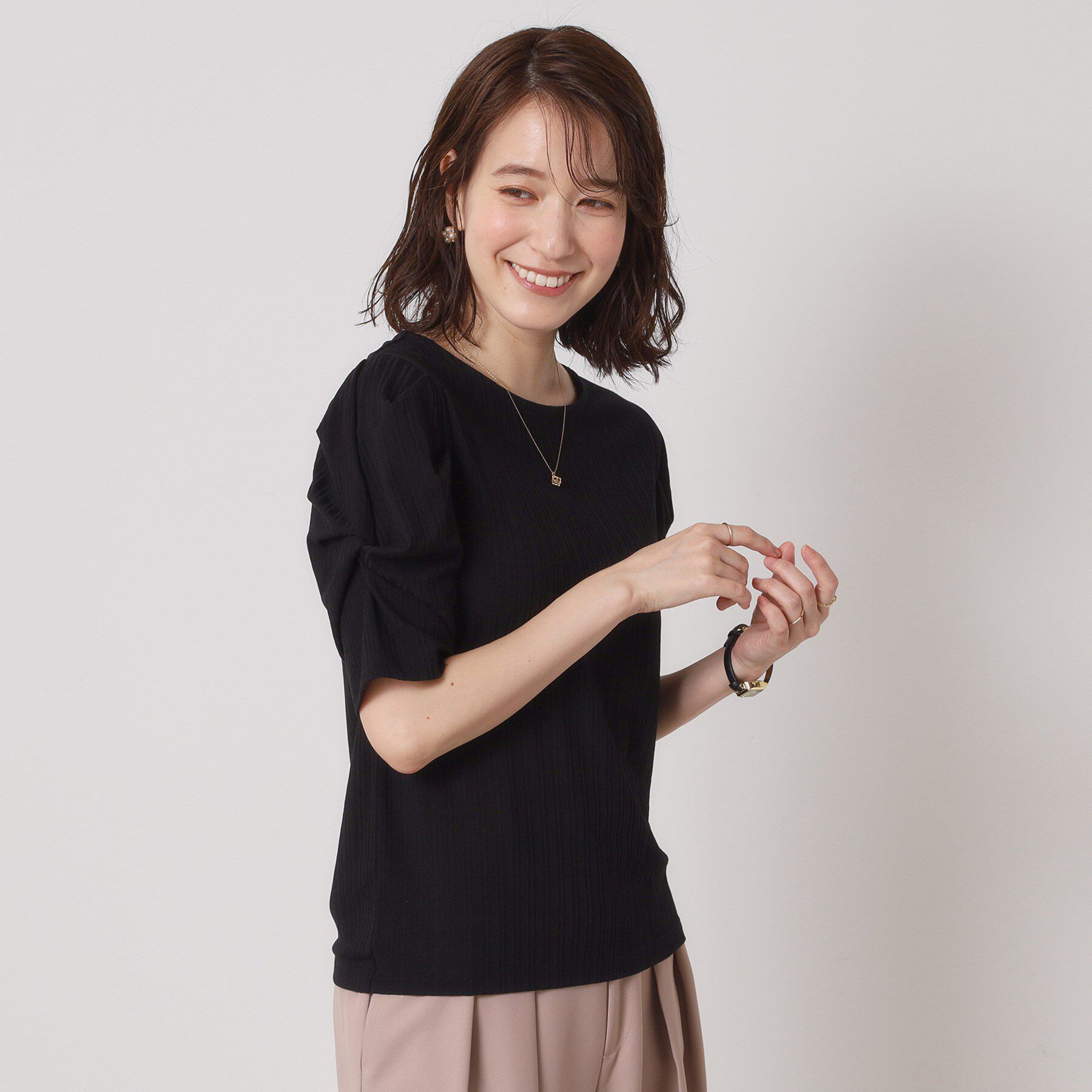 ITS&rsquo;DEMO「【手洗い可】ランダムテレコ袖タックプルオーバー」|Tシャツ・カットソー|