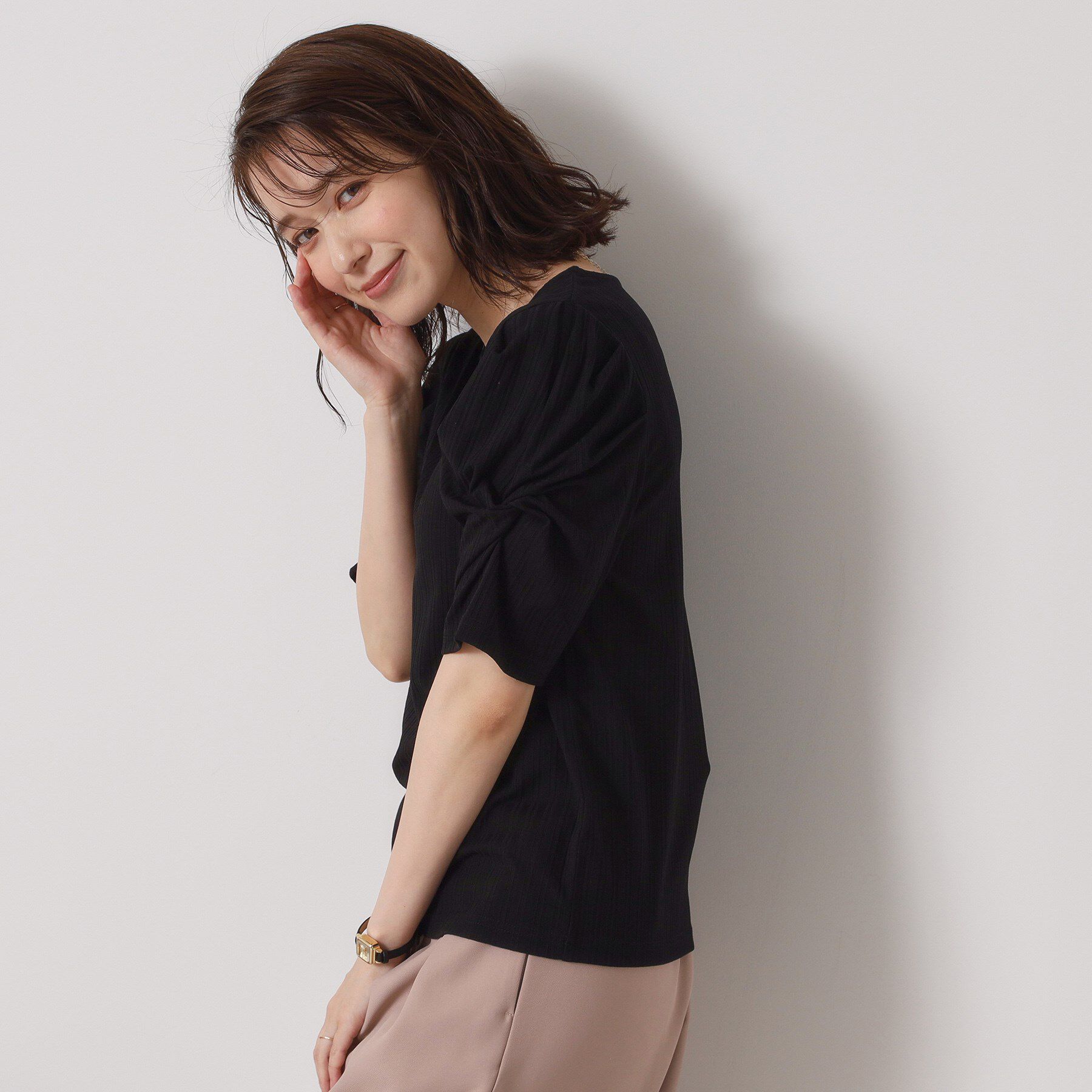 ITS&rsquo;DEMO「【手洗い可】ランダムテレコ袖タックプルオーバー」|Tシャツ・カットソー|