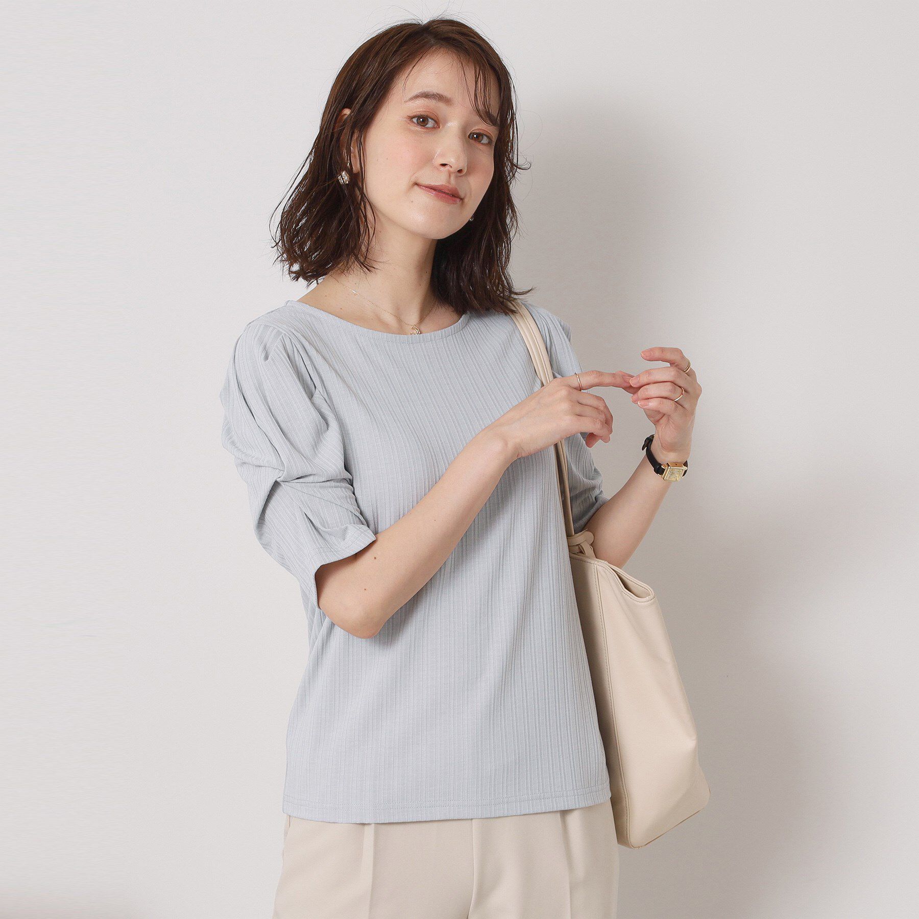 ITS&rsquo;DEMO「【手洗い可】ランダムテレコ袖タックプルオーバー」|Tシャツ・カットソー|