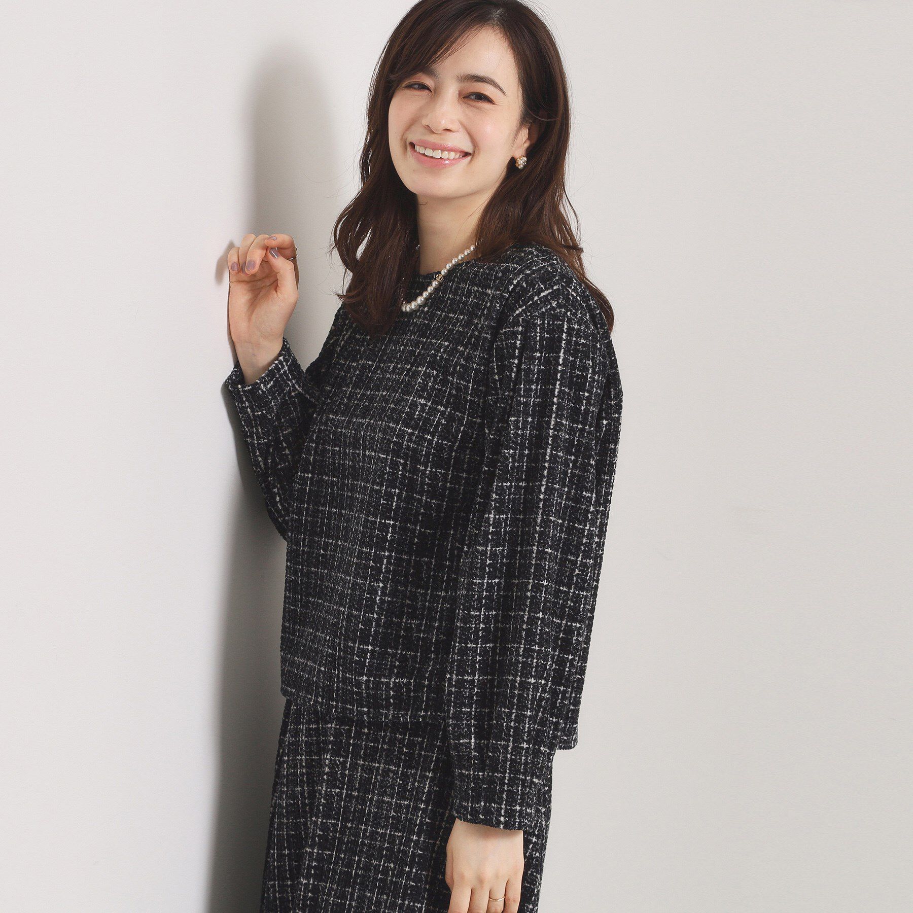 ITS&rsquo;DEMO「【手洗い可／セットアップ可】ツイード風プリントブラウス」|シャツ・ブラウス|ブラック(119)