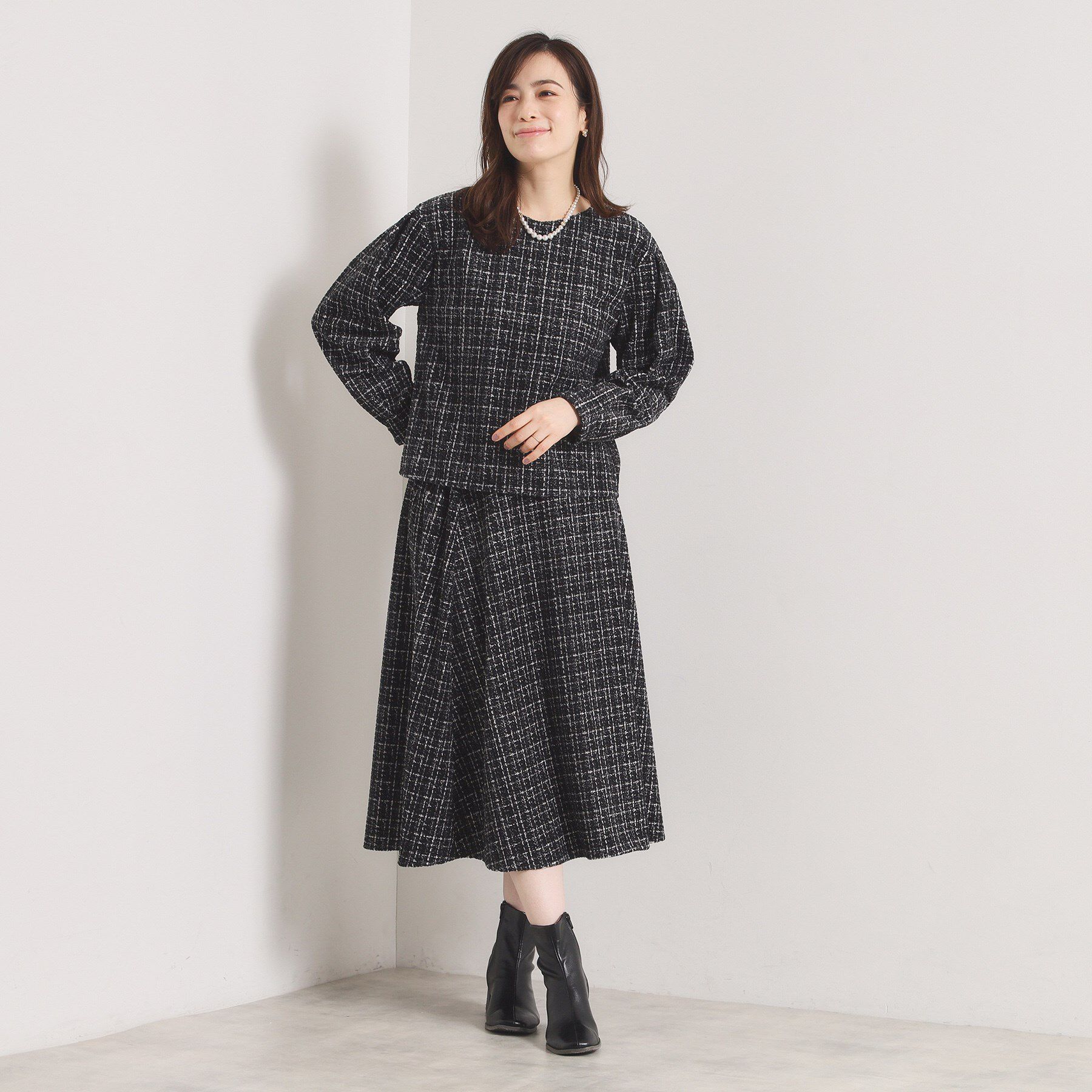 ITS&rsquo;DEMO「【手洗い可／セットアップ可】ツイード風プリントスカート」|スカート|