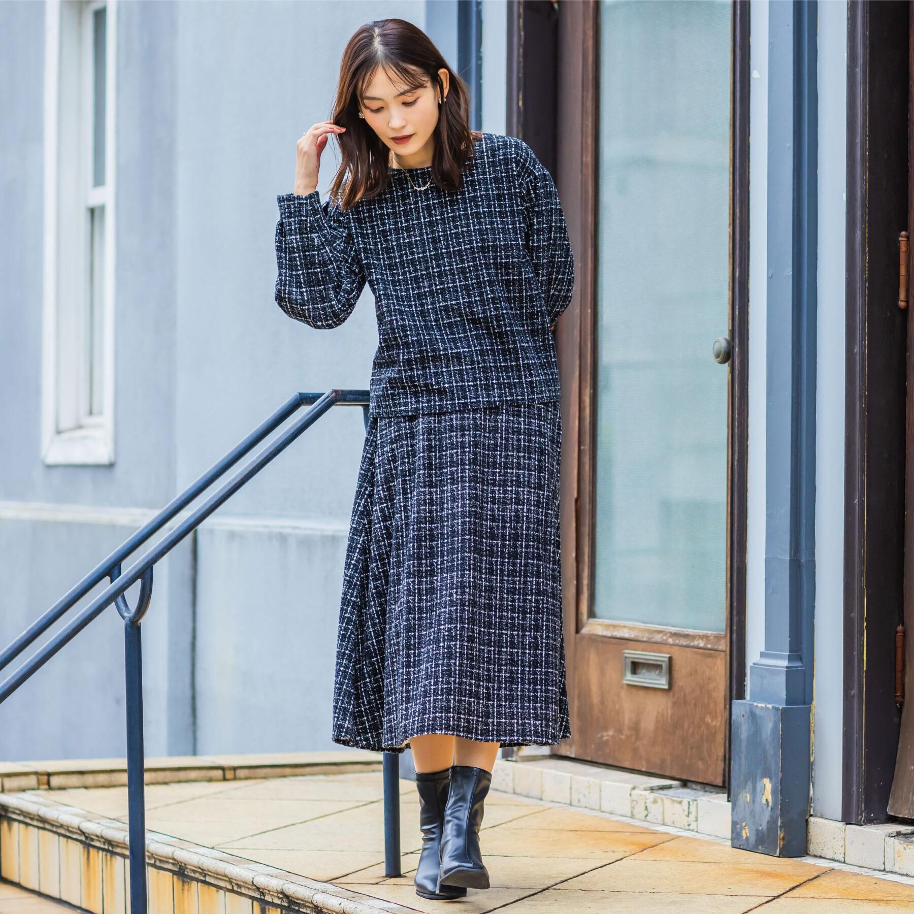 ITS&rsquo;DEMO「【手洗い可／セットアップ可】ツイード風プリントスカート」|スカート|