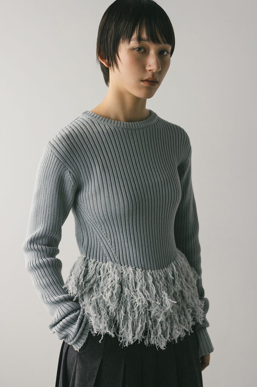 STYLEMIXER「チュールフリンジペプラムニット」|ニット・セーター|GRY