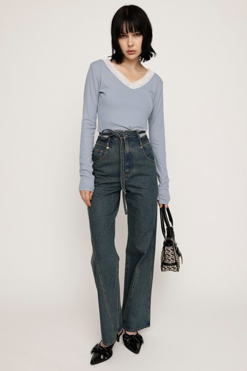 SLY「CUT OFF WAIST STRAIGHT パンツ」|デニム|