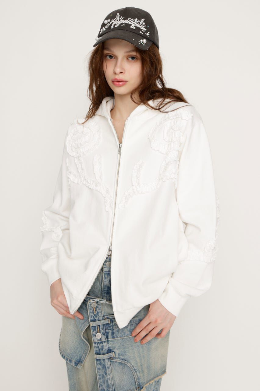 SLY「FRILL ZIP UP HOODIE」|パーカー|O/WHT1