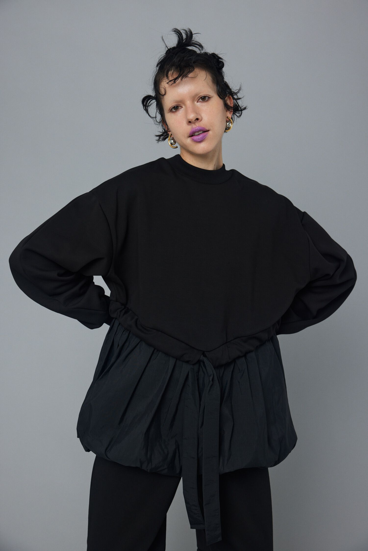 HeRIN.CYE「Balloon hem docking tops」|Tシャツ・カットソー|BLK