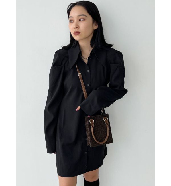 EMODA「ビッグカラーシャツワンピース」|ワンピース|ブラック