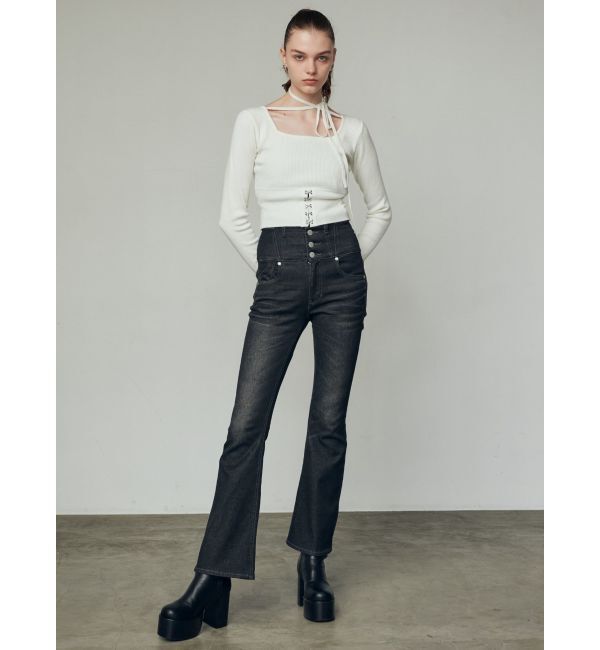 EMODA「バックレースアップハイウエストパギンス」|デニム|