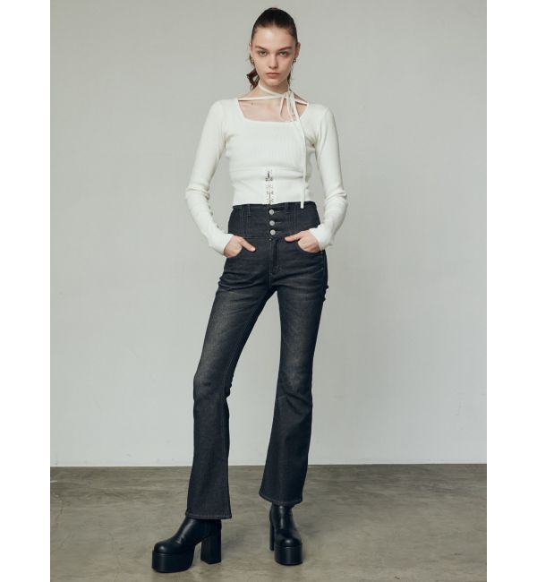 EMODA「バックレースアップハイウエストパギンス」|デニム|