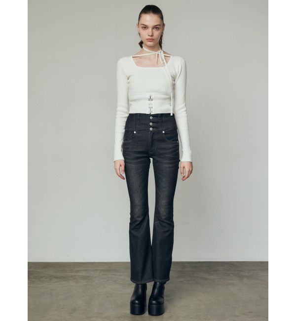 EMODA「バックレースアップハイウエストパギンス」|デニム|