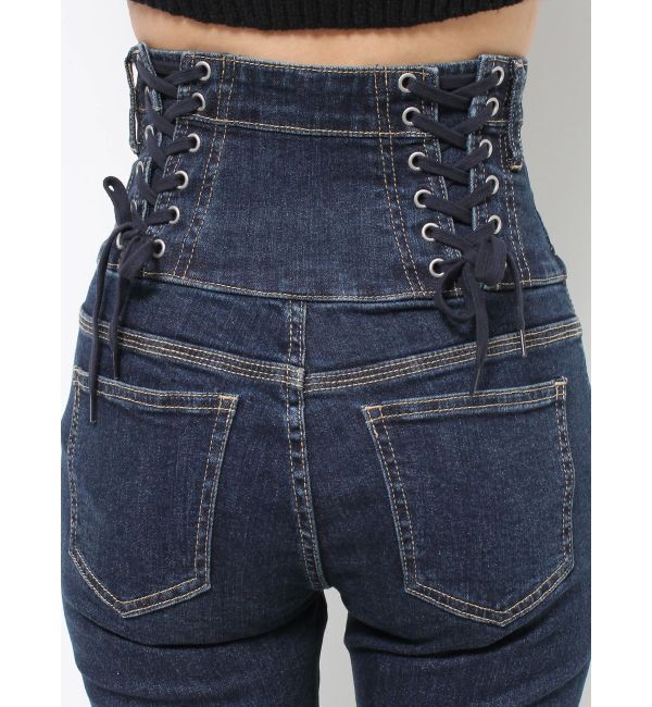 EMODA「バックレースアップハイウエストパギンス」|デニム|