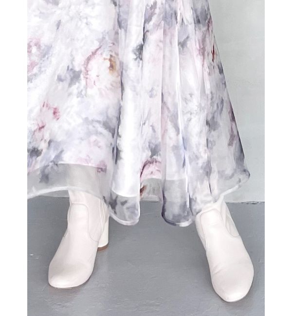 MERCURYDUO「フェイクレザーデザインヒールストレッチショートブーツ」|ショートブーツ|アイボリー