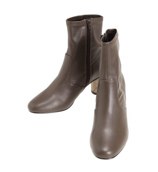 MERCURYDUO「フェイクレザーデザインヒールストレッチショートブーツ」|ショートブーツ|