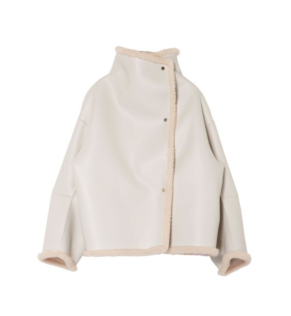 LAGUNAMOON「フェイクムートンスタンドカラーコート」|その他|アイボリー