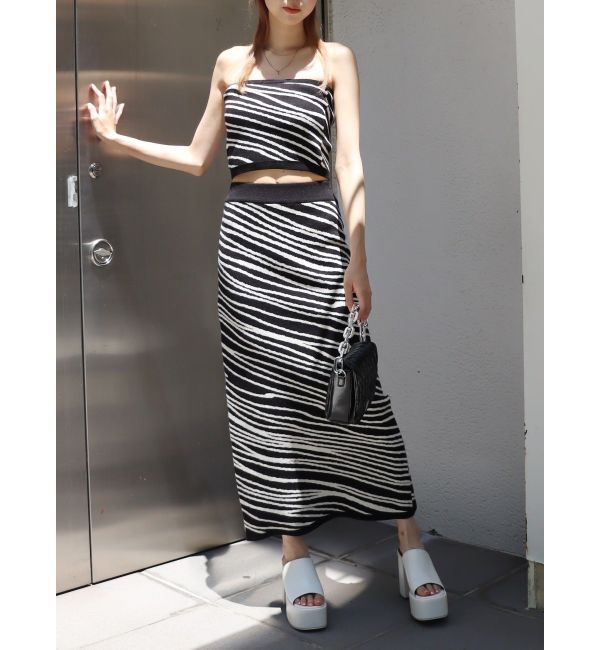 EVRIS「ジオメトリックニットベアトップ【セットアップ着用可能】」|チューブトップ|