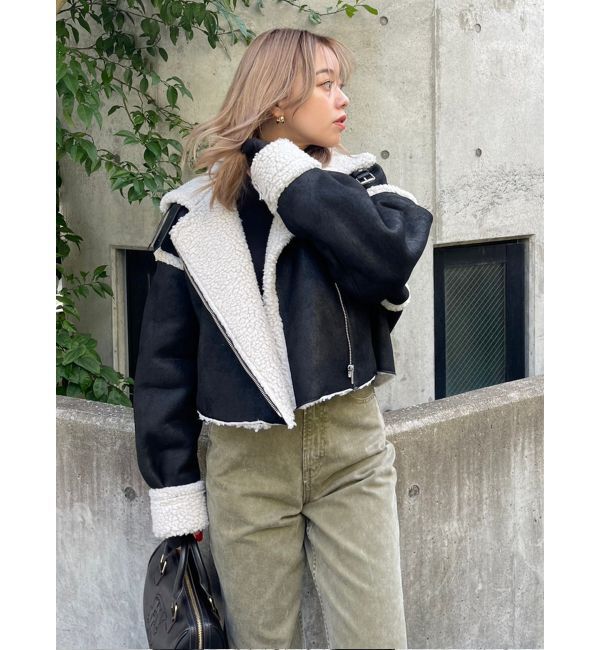 EVRIS「ショートボアブルゾン」|ブルゾン・スタジャン|ブラック