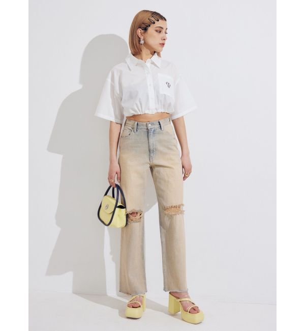 EVRIS「ダメージワイドヴィンテージライクデニムパンツ」|デニム|