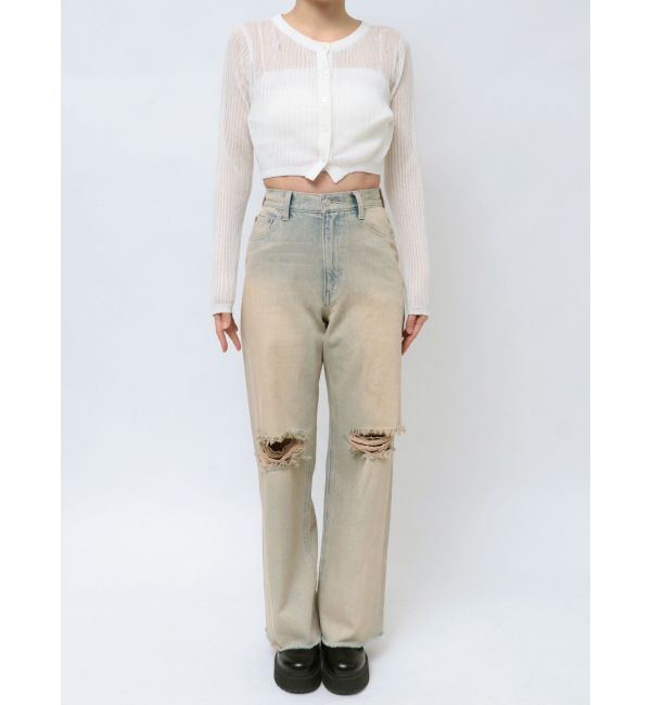 EVRIS「ダメージワイドヴィンテージライクデニムパンツ」|デニム|