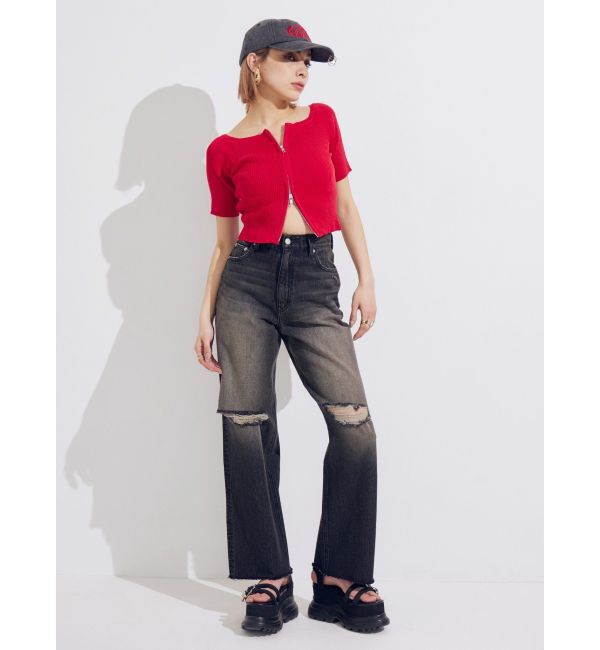 EVRIS「ダメージワイドヴィンテージライクデニムパンツ」|デニム|