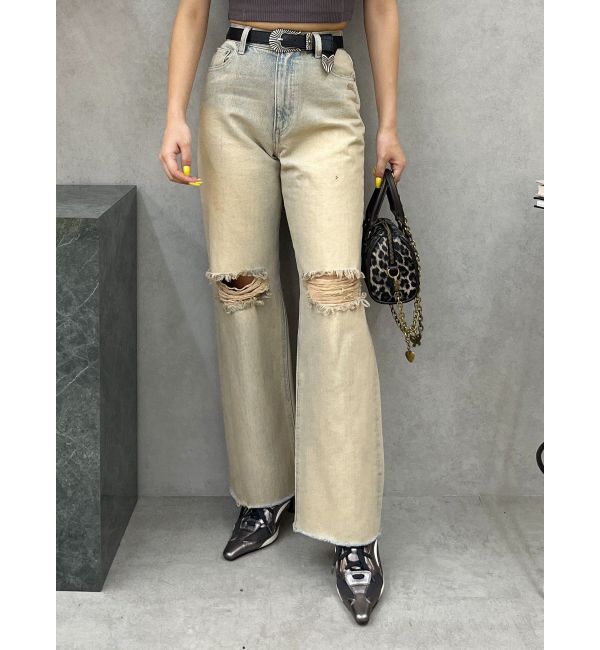 EVRIS「ダメージワイドヴィンテージライクデニムパンツ」|デニム|