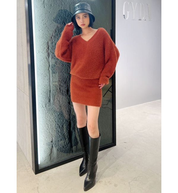 GYDA「Vネック シャギーニットワンピース」|ワンピース|