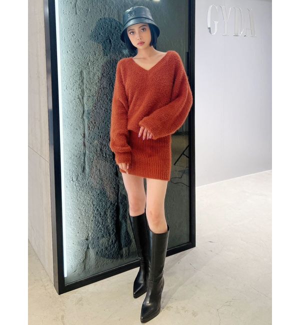 GYDA「Vネック シャギーニットワンピース」|ワンピース|
