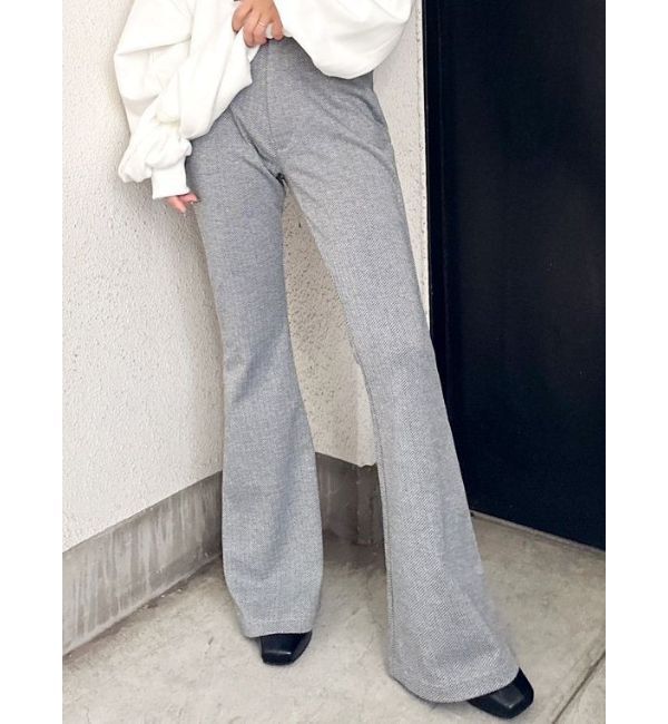 GYDA「ハイウエスト カットジャカード フレアパンツ」|その他|グレー