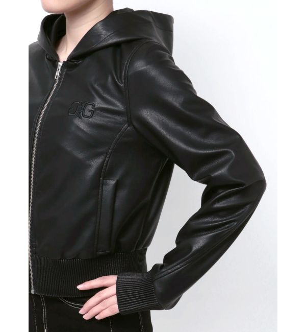 GYDA「フーディーフェイクレザーコート」|ブルゾン・スタジャン|