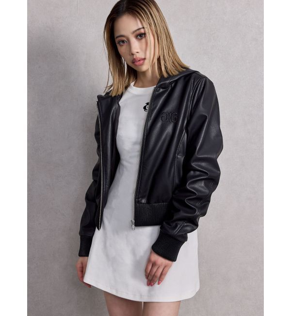 GYDA「フーディーフェイクレザーコート」|ブルゾン・スタジャン|