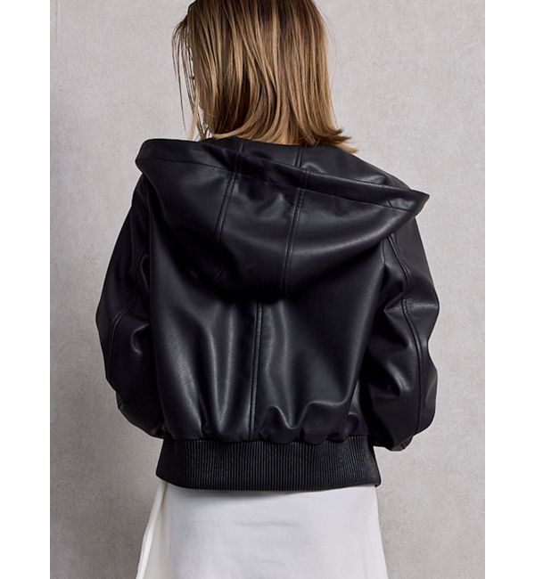 GYDA「フーディーフェイクレザーコート」|ブルゾン・スタジャン|