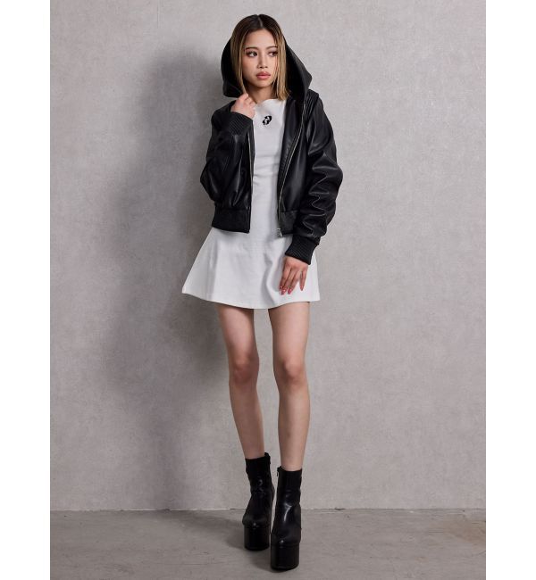 GYDA「フーディーフェイクレザーコート」|ブルゾン・スタジャン|