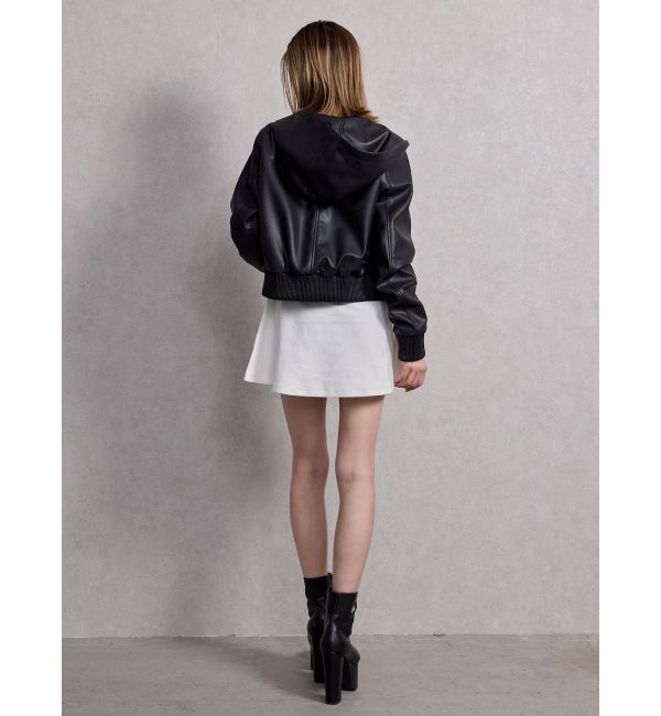 GYDA「フーディーフェイクレザーコート」|ブルゾン・スタジャン|