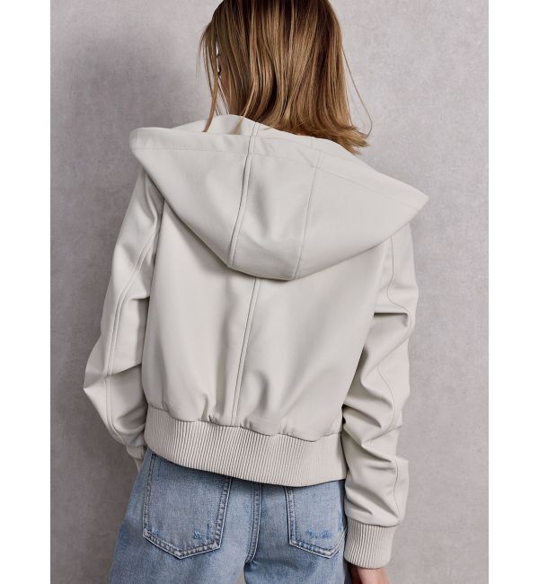 GYDA「フーディーフェイクレザーコート」|ブルゾン・スタジャン|