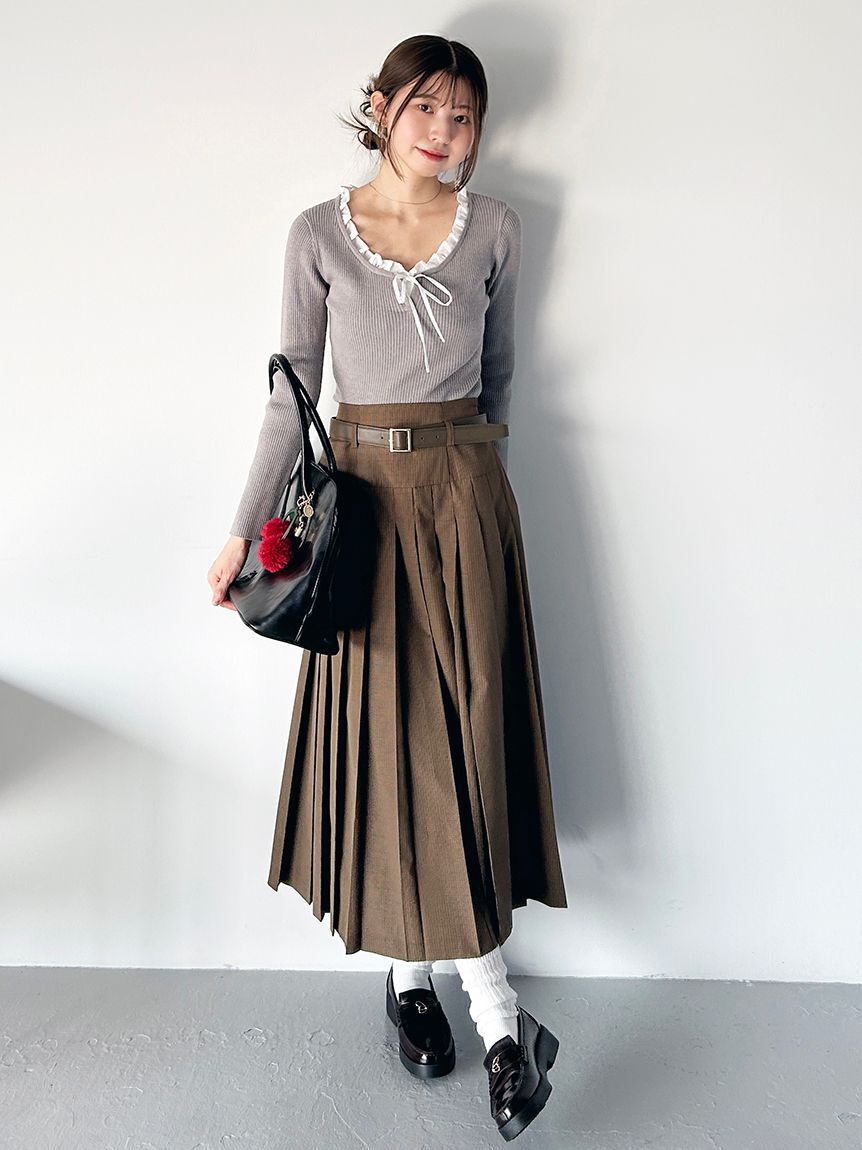 SNIDEL「ベルト付きプリーツロングスカート」|スカート|