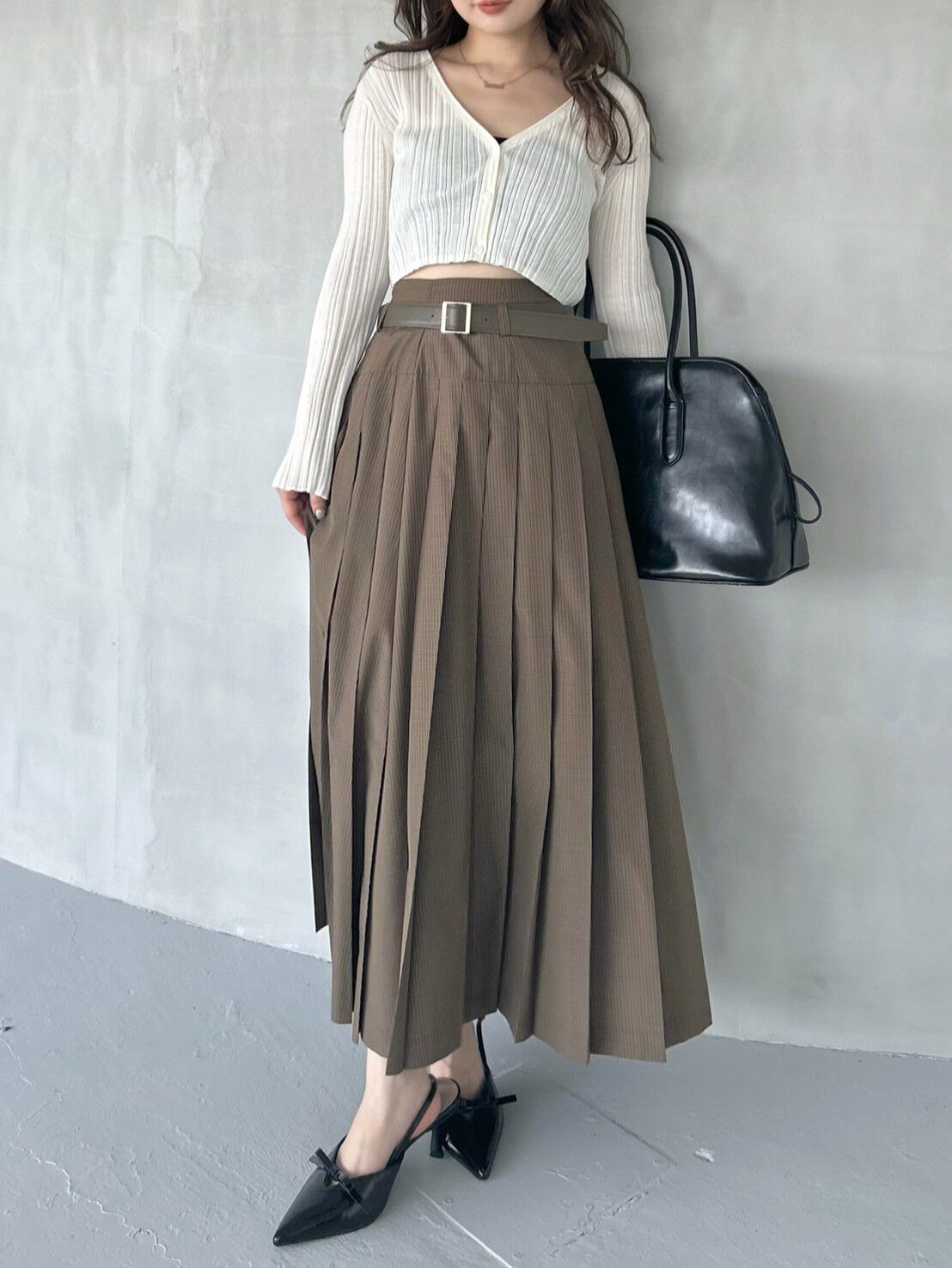 SNIDEL「ベルト付きプリーツロングスカート」|スカート|