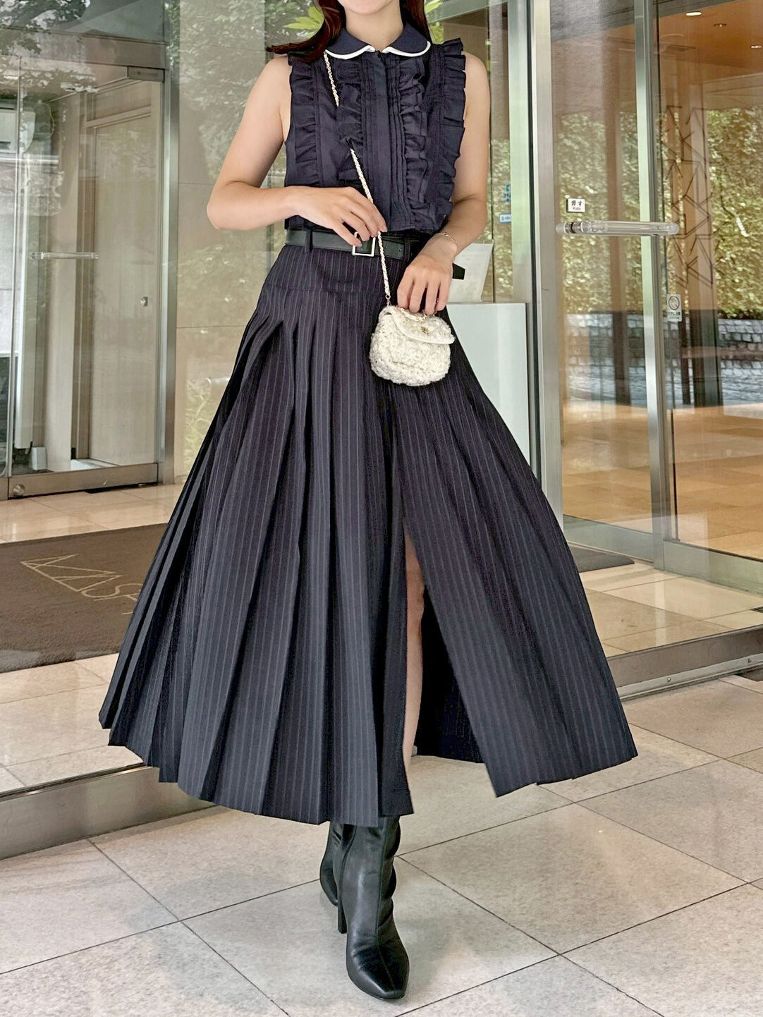 SNIDEL「ベルト付きプリーツロングスカート」|スカート|