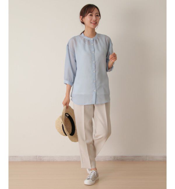 ikka「シアーストライプバンドカラーシャツ」|シャツ・ブラウス|