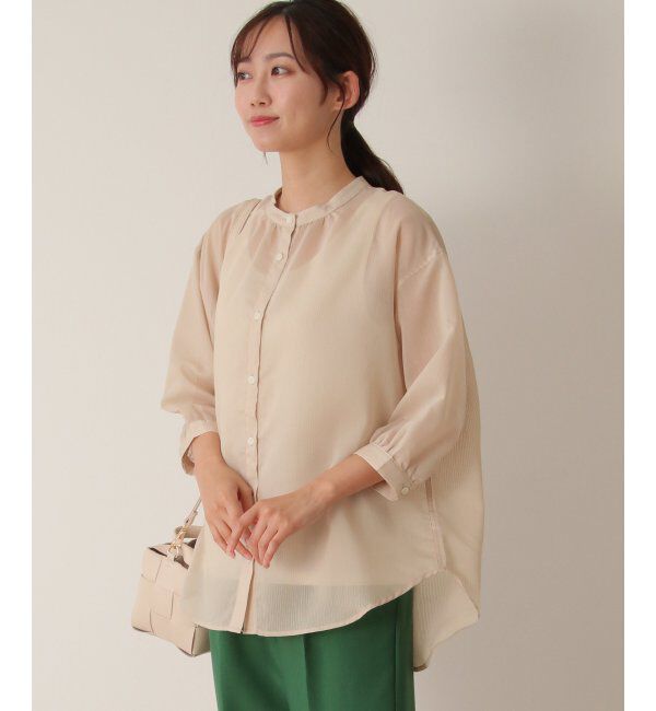 ikka「シアーストライプバンドカラーシャツ」|シャツ・ブラウス|