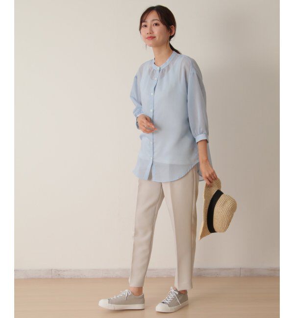 ikka「シアーストライプバンドカラーシャツ」|シャツ・ブラウス|