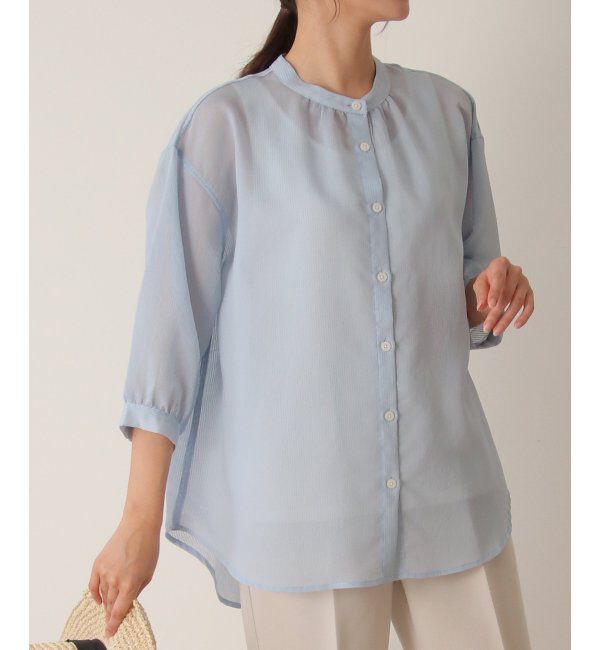 ikka「シアーストライプバンドカラーシャツ」|シャツ・ブラウス|