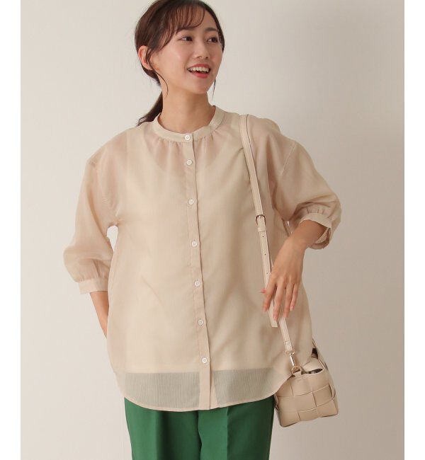 ikka「シアーストライプバンドカラーシャツ」|シャツ・ブラウス|ベージュ