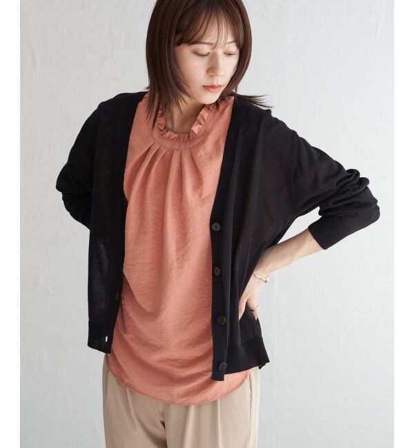 ikka「【洗濯機で洗える／接触冷感】針抜きシアーニットカーディガン【UVカット】」|その他|ブラック