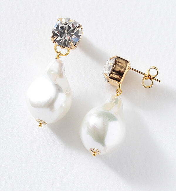  「ビジュー&times;ニュアンスパール ゴールドピアス」|ピアス|PRL