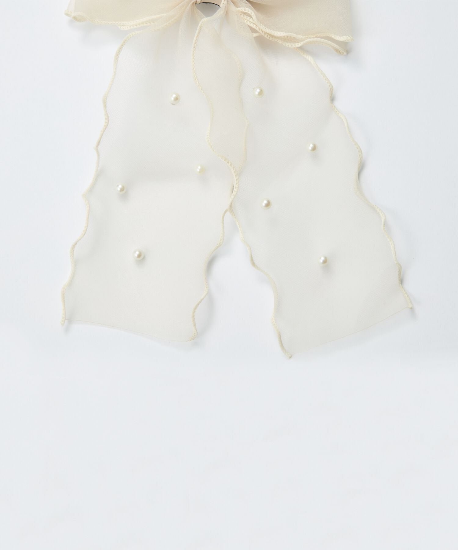 Phoebe「フレアリボンドットパールヘアゴム　ベージュ」|ヘアゴム・シュシュ|