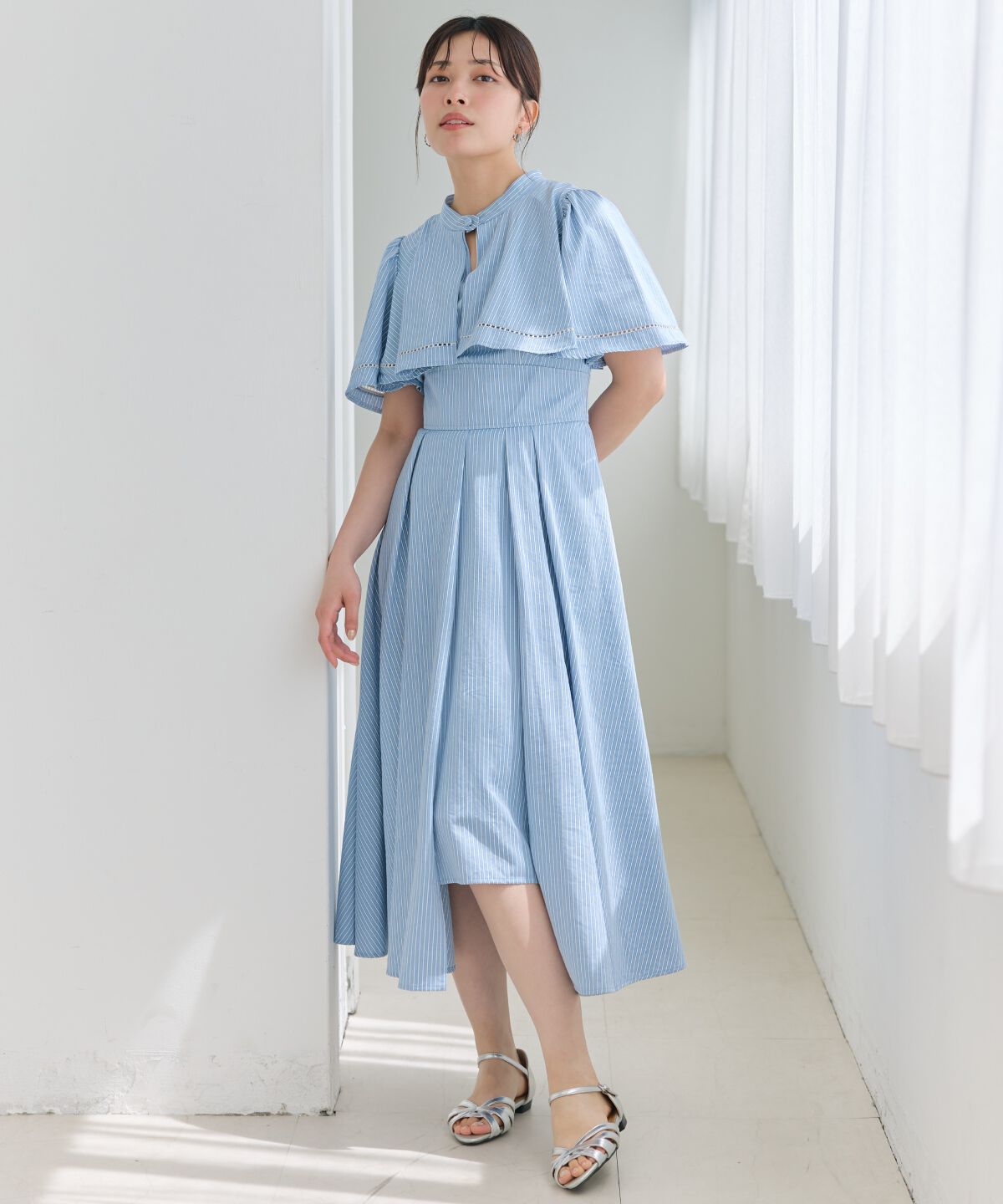 アンドクチュール「ケープデザインストライプワンピース」|ワンピース|