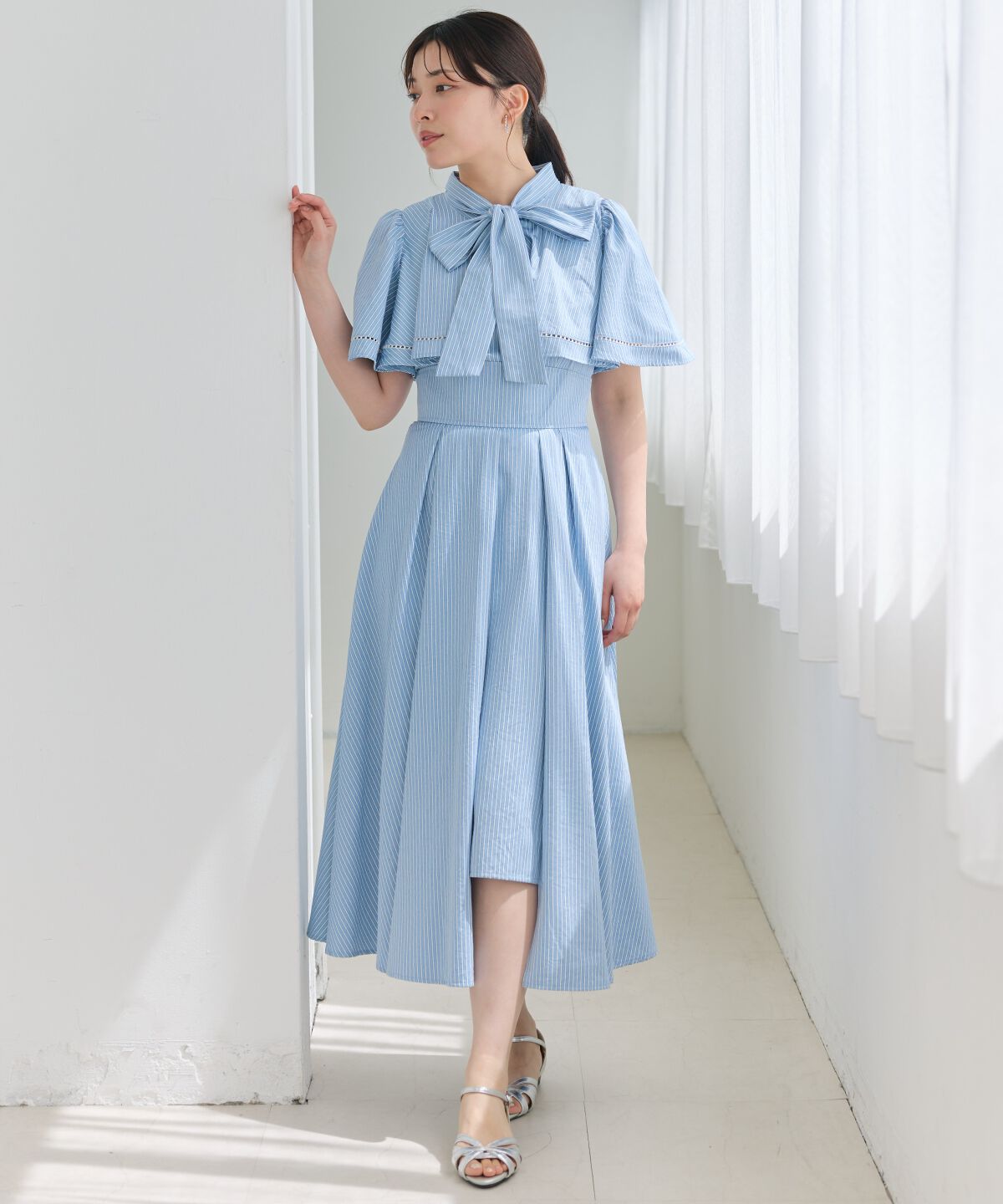 アンドクチュール「ケープデザインストライプワンピース」|ワンピース|